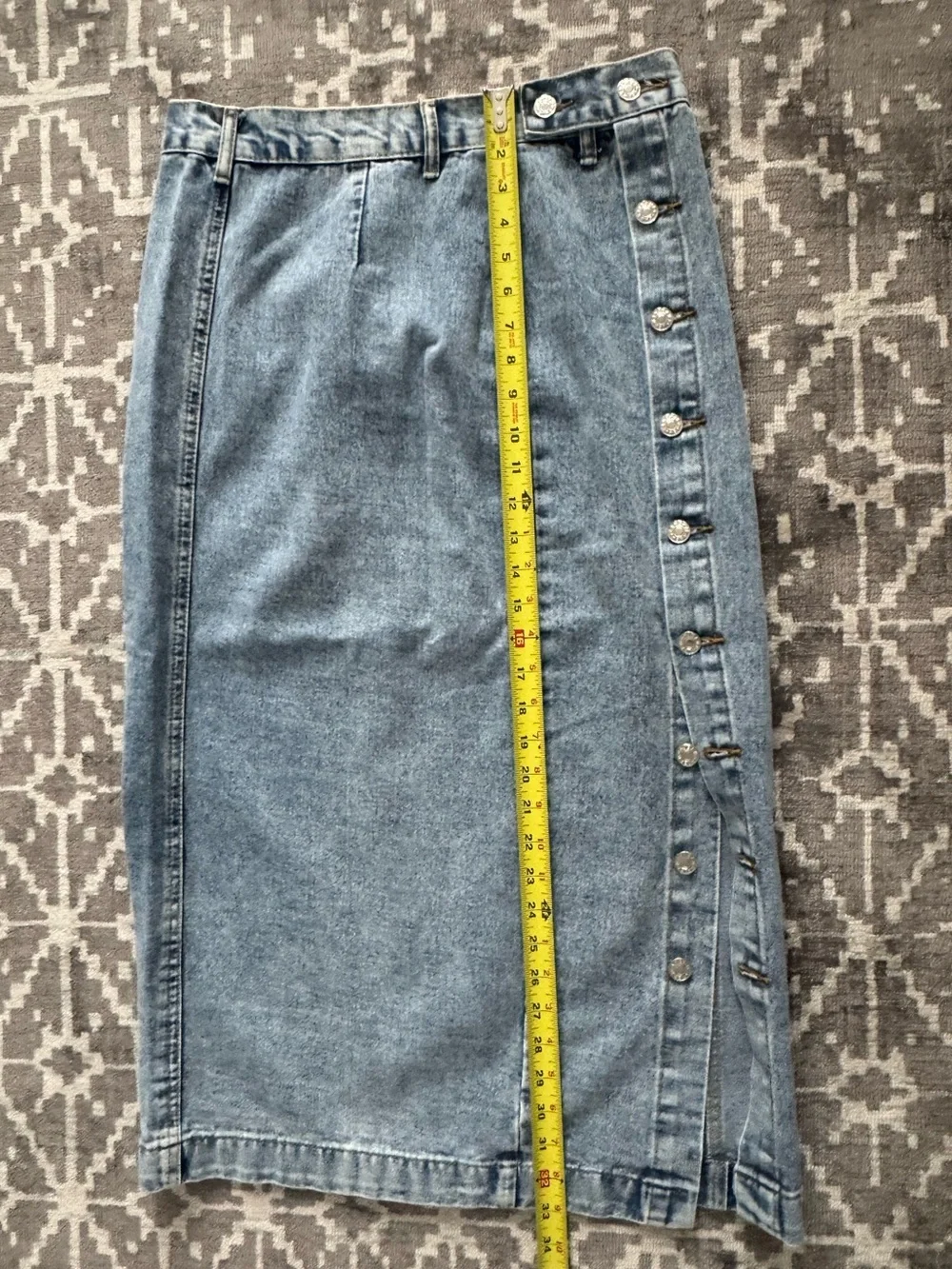 Women's Casual High Waisted Solid Button Up Blue Denim Jean Midi Skirt